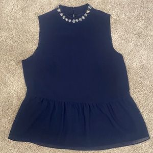 J. Crew Navy Sleeveless Blouse Jeweled neck Medium
